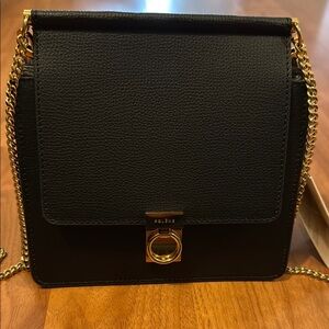 Polene Sept Mini Black Crossbody Shoulder Bag Gold Chain Textured Leather NWT